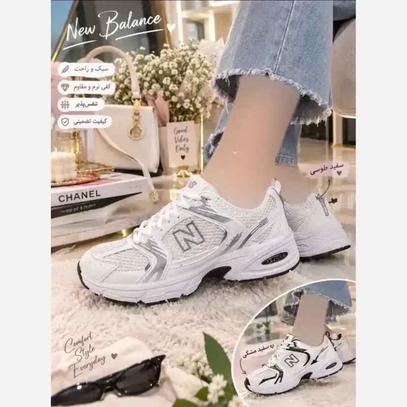 کتونی نیوبالانس مدل شاذیه سفیدطوسی زیره ایربولینگ درجه یک