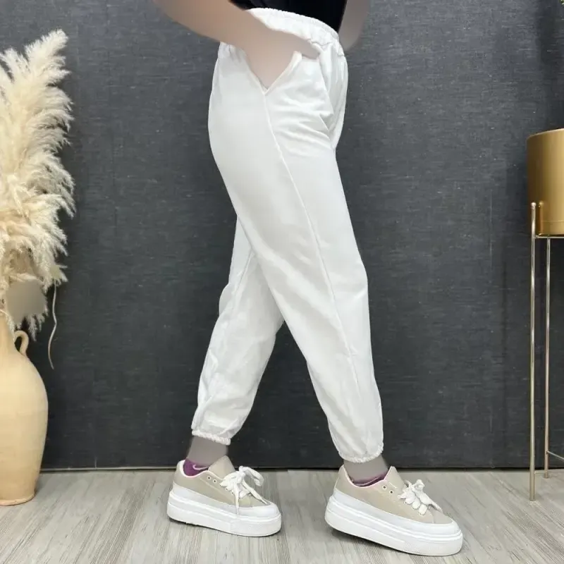 شلوار اسلش زنانه دورس پنبه ضخیم داخل کرک سفید سایز 40 42
