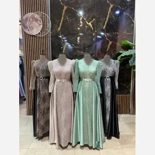 لباس مجلسی زنانه بهار دو دامنه جنس ساتن و شاین سایز 38 تا 54