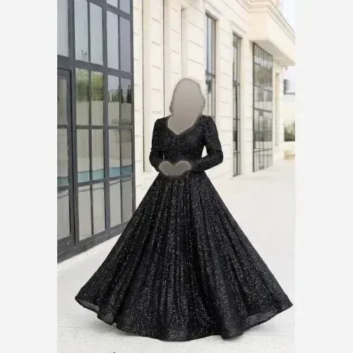 پیراهن مجلسی زنانه دانتل چمنی سنگدوزی شده مشکی سایزبندی