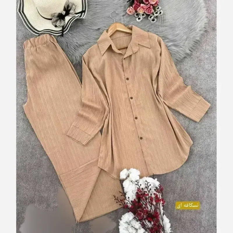 ست مانتو شلوار کراش زنانه فری سایز رنگ بندی متنوع
