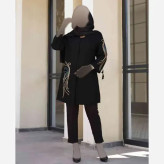 مانتو کتی پروانه جنس مازراتی رنگ مشکی گلدوزی شده