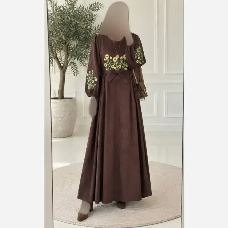 کفتان گلدوزی پاییزه مخمل کبریتی ریز فری سایز قد 140