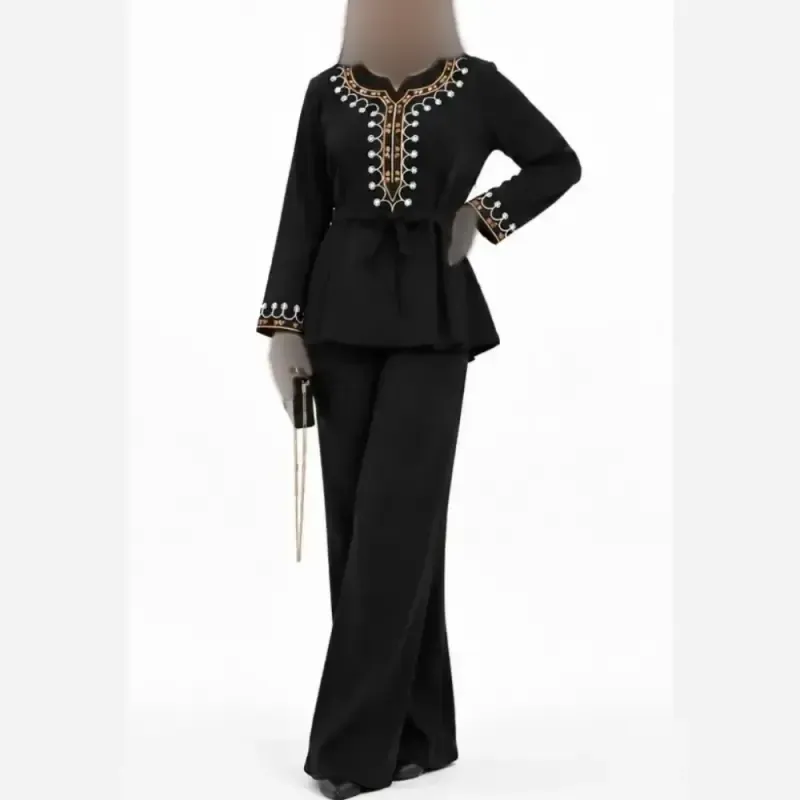 تونیک شلوار پاییزه مخمل کبریتی ریز گلدوزی شده فری سایز شرمین