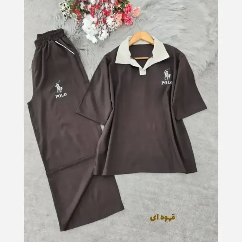 ست تیشرت شلوار زنانه بزیاق POLO فری سایز رنگ بندی متنوع
