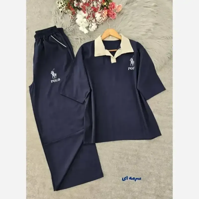 ست تیشرت شلوار زنانه بزیاق POLO فری سایز رنگ بندی متنوع
