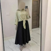 ست شومیز گره ای و دامن شانتون فری سایز مشکی کرم نسکافه ای سفید سبزسدری