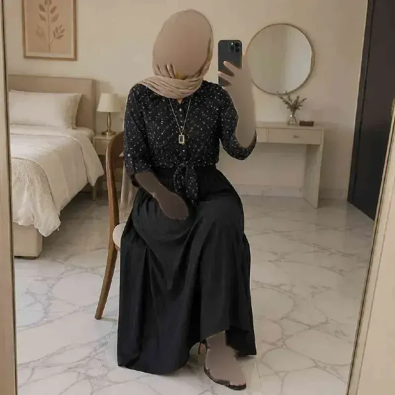ست شومیز گره ای و دامن شانتون فری سایز مشکی کرم نسکافه ای سفید سبزسدری