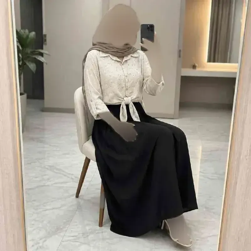 ست شومیز گره ای و دامن شانتون فری سایز مشکی کرم نسکافه ای سفید سبزسدری