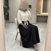 ست شومیز گره ای و دامن شانتون فری سایز مشکی کرم نسکافه ای سفید سبزسدری