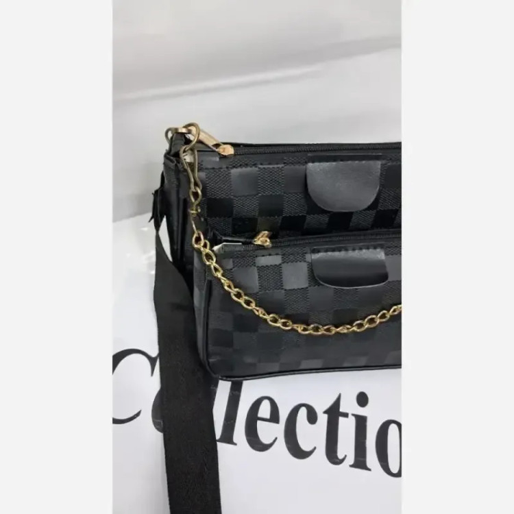 کیف سه تیکه چرم طرحدار بند دوشی بلند سایز 20x15