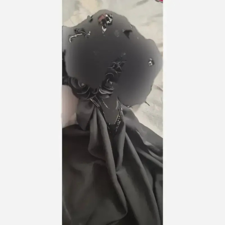 توربان شالدار گیپور و حریر سنگدوزی کاردست رنگ مشکی