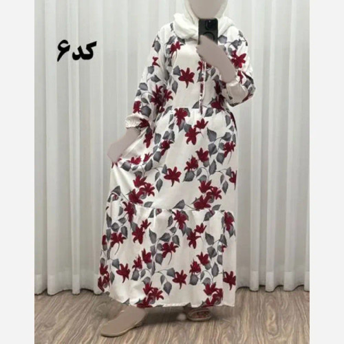 پیراهن نخی گلدار زنانه فری سایز مناسب 36 تا 46