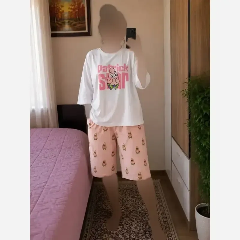 ست تیشرت باکسی و شورتک نخی زنانه فری سایز 36 تا 44