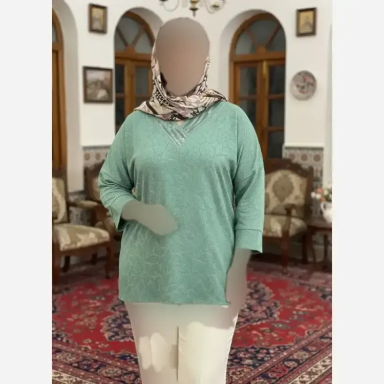 شومیز نگین دار کیمانو مدل تابان ژاکارد ویسکوز سایز بزرگ