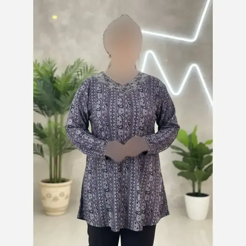 تونیک نگین دار ژاکارد ویسکوز مدل ژالین فری سایز
