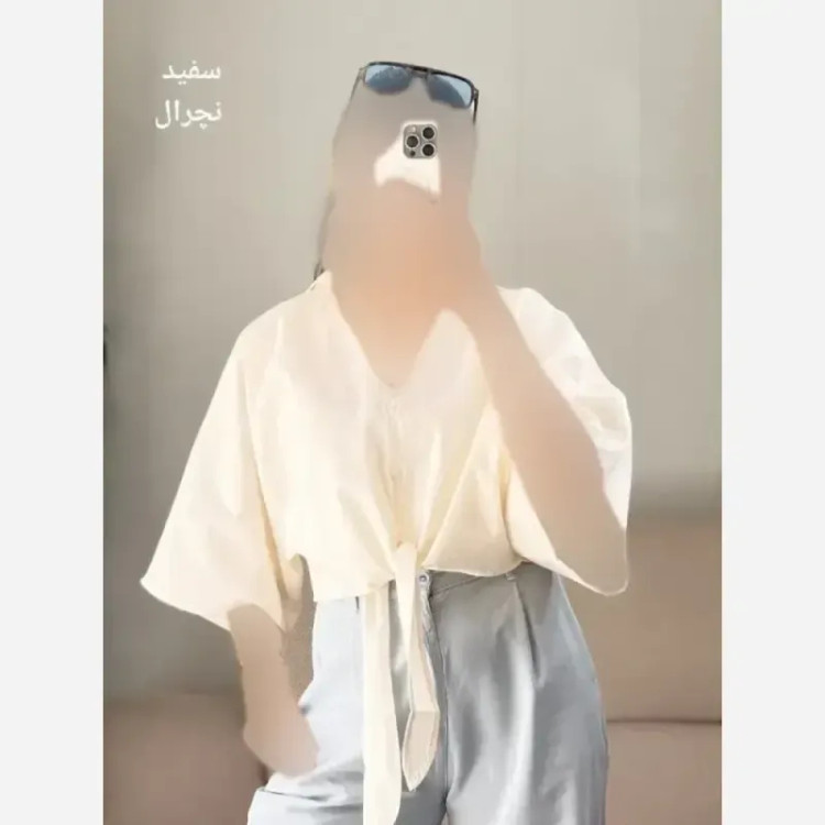 شومیز جلو گره ای لینن پنبه مدل تبسم فری سایز