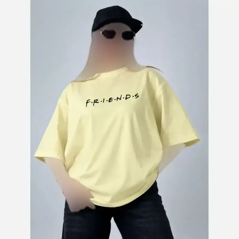تیشرت باکسی طرح friends جنس پنبه سوپر فری سایز