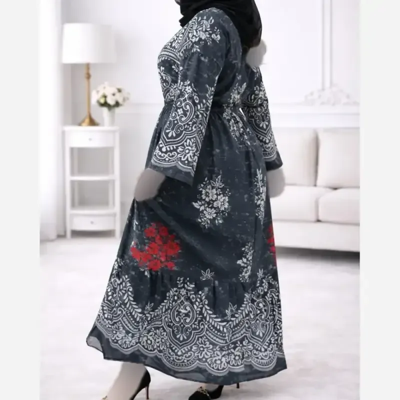 پیراهن ساحلی زنانه فلور حاشیهدار چپ و راستی فری سایز 38 تا 48