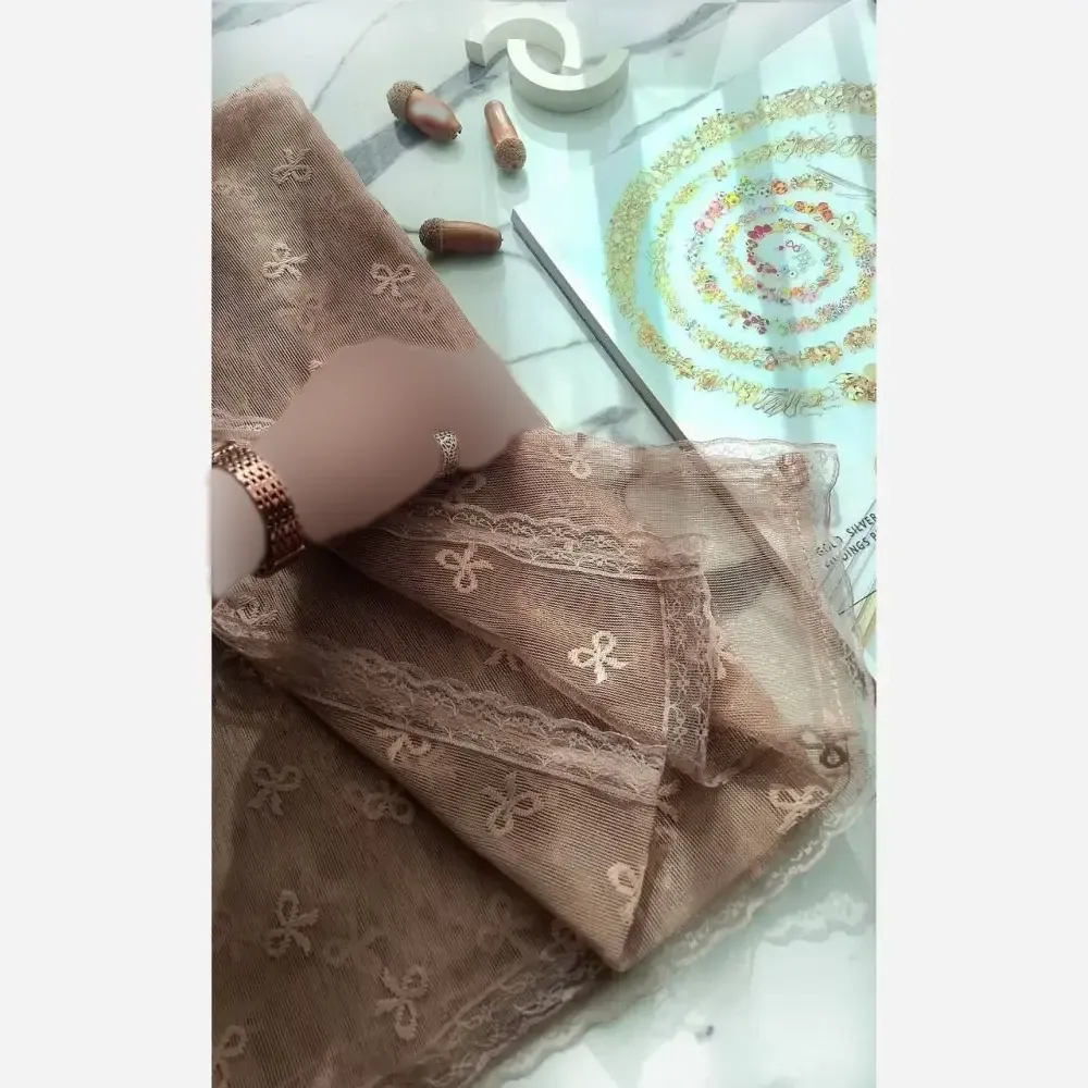 شال توری پاپیونی دور دانتل مناسب استفاده روزمره قواره 185 در 63 سانت