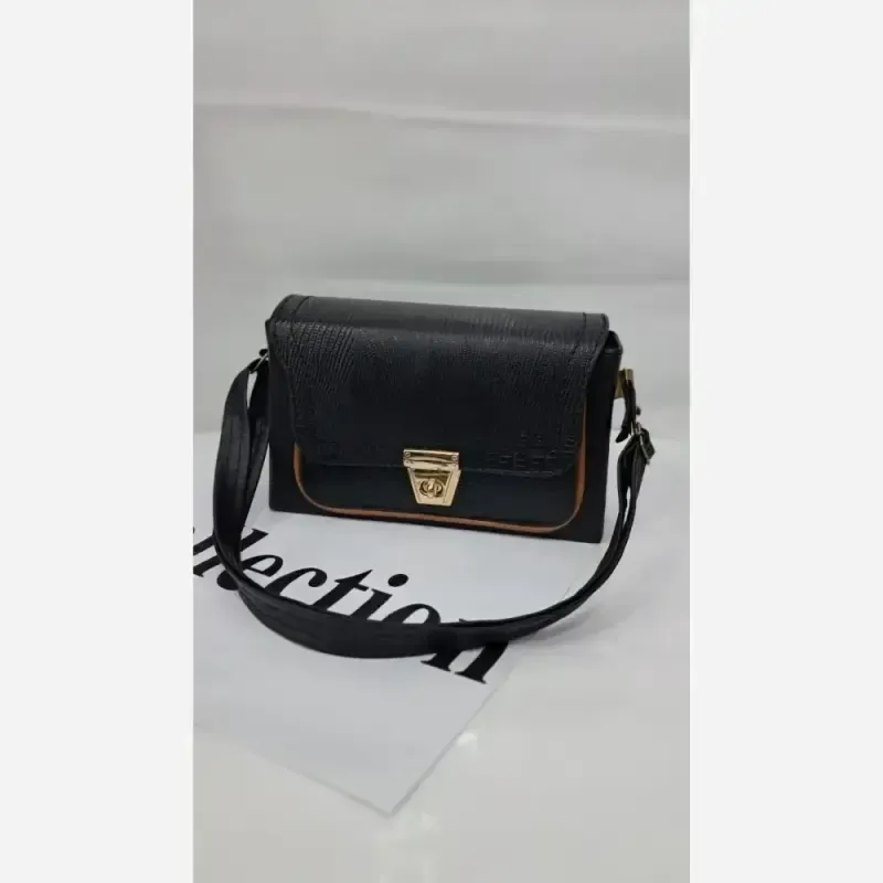 کیف دوشی چرم الیزه زنانه مدل goli سایز 15*20 تک رنگ بند بلند جاگوشی سبک