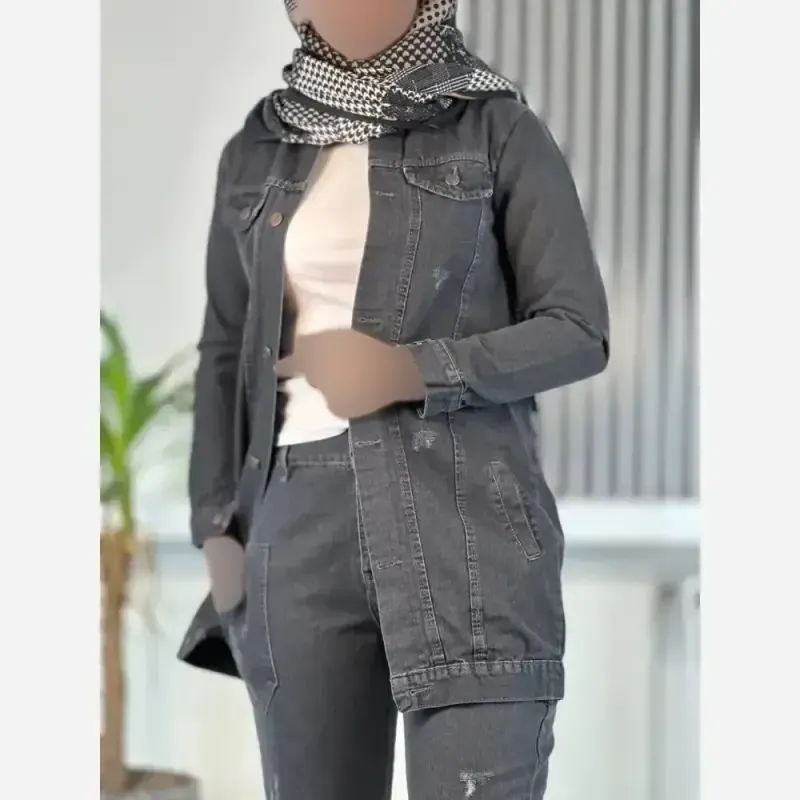 کت جین بلند زنانه جنس جین ضخیم اصل سنگشور شده در رنگ ها و سایز های متنوع
