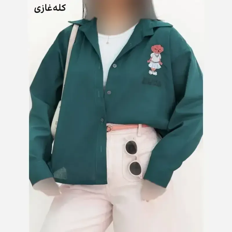 شومیز تدی لینن شسته شده فری سایز زنانه طرح گلدوزی شده