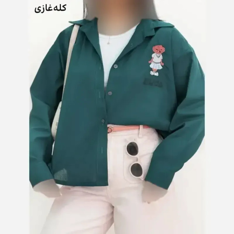 شومیز تدی لینن شسته شده فری سایز زنانه طرح گلدوزی شده