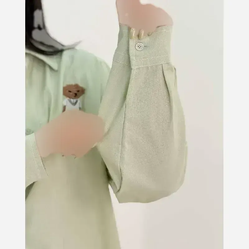 شومیز تدی لینن شسته شده فری سایز زنانه طرح گلدوزی شده