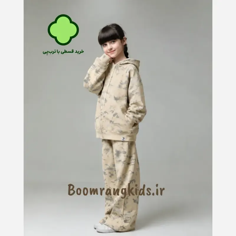 ست پاییزه دخترانه سوییشرت و شلوار دورس طرح alo مناسب 7 تا 14 سال