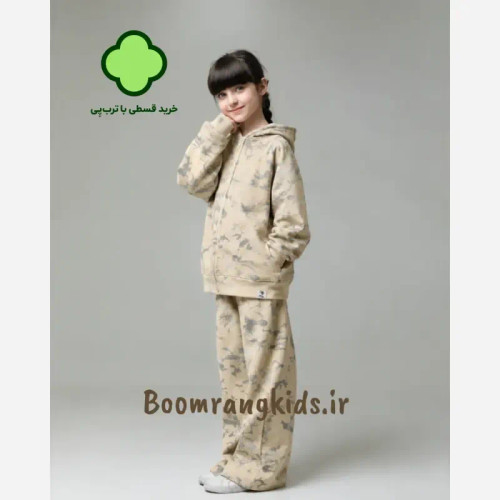 ست پاییزه دخترانه سوییشرت و شلوار دورس طرح alo مناسب 7 تا 14 سال
