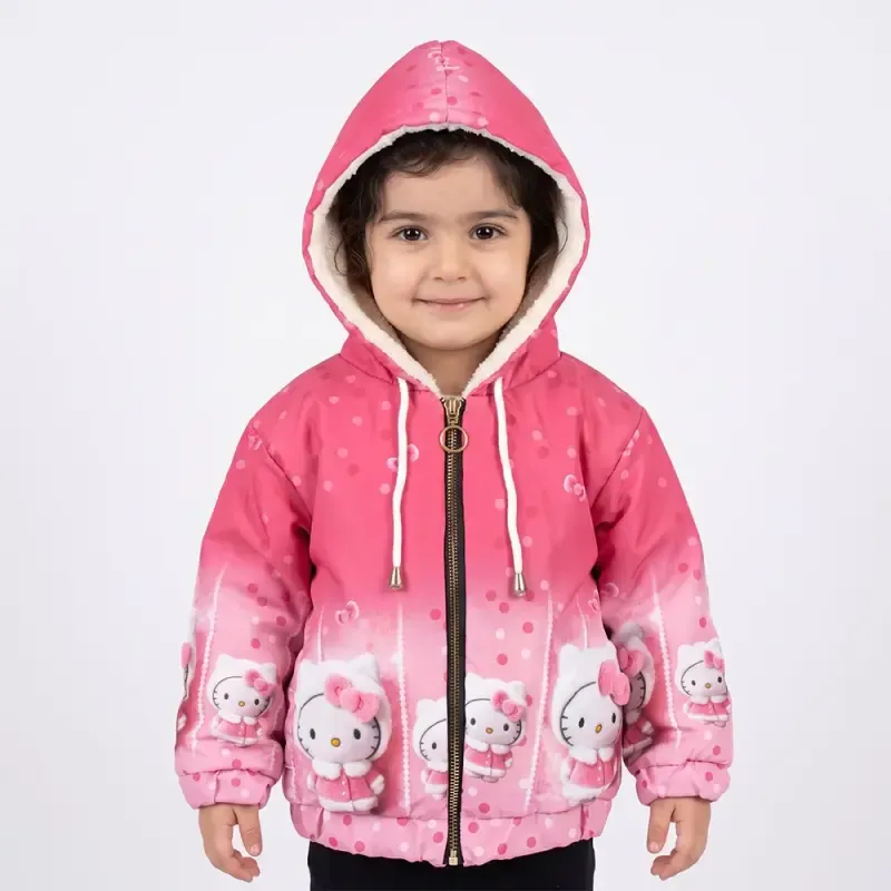 سویشرت دخترانه کیتی صورتی پارچه شمعی داخل خز زیپدار تولید ایران مناسب پاییز بهار زمستان