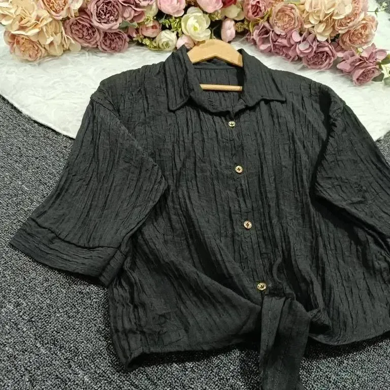 شومیز گره ای آیوا کریستال مشکی فری سایز 38 تا 46