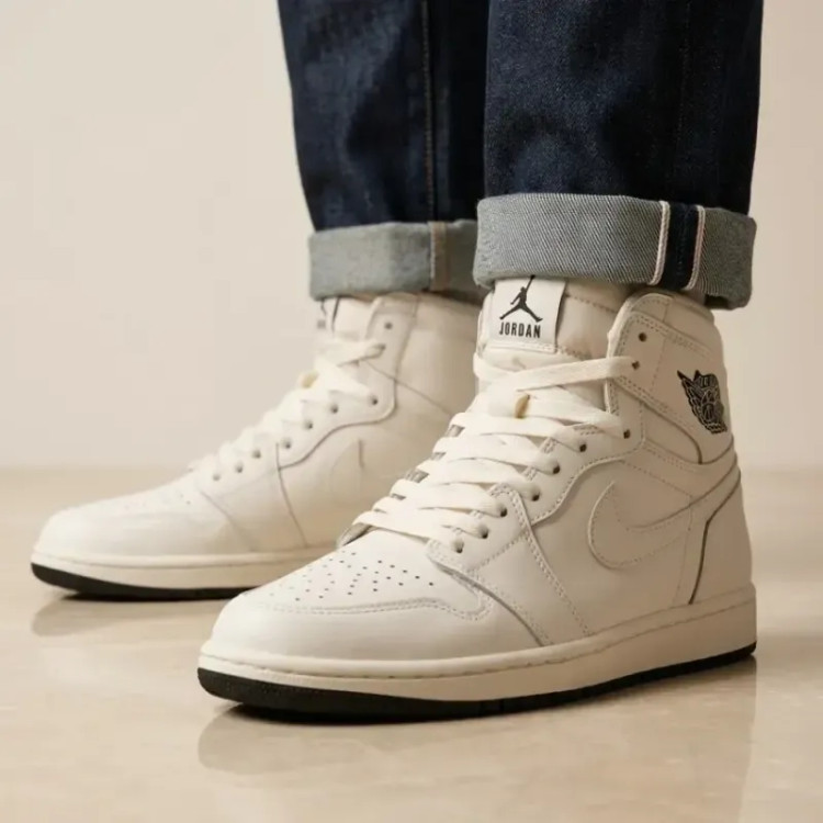 کفش جردن ساقدار زنانه نایک سفید طوسی چرم صنعتی